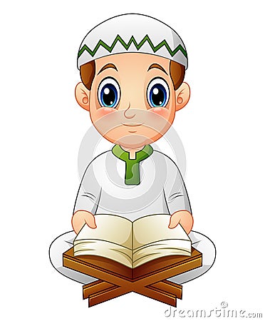 Boy read Quran the holy book of Islam Vector Illustration