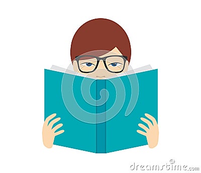 Boy reading a book. Flat vector. Vector Illustration