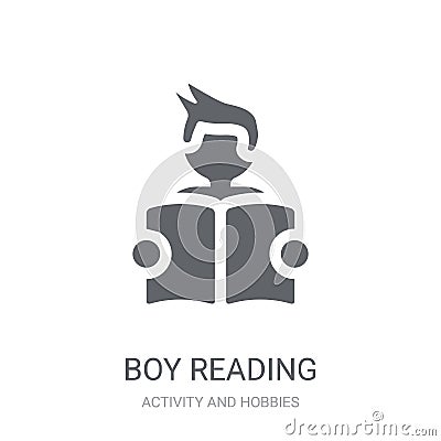 Boy Reading icon. Trendy Boy Reading logo concept on white background from Activity and Hobbies collection Vector Illustration