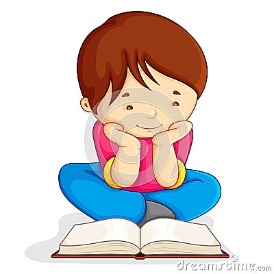 Boy reading Open Book Vector Illustration