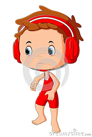 The boy is ready for wrestling with the safety costume Vector Illustration