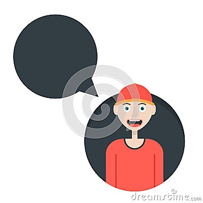 Boy in red baseball cap with speech bubble Vector Illustration