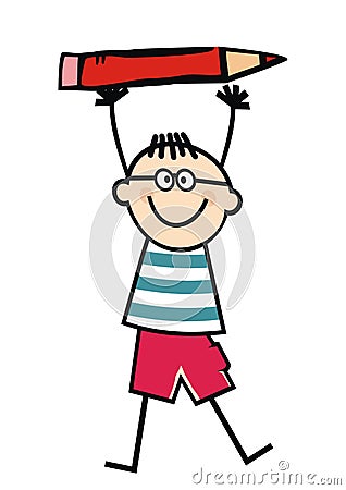 Boy with red crayon, vector illustration Vector Illustration