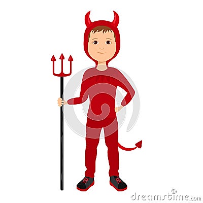 Boy in red devil costume Isolated on white background. Halloween celebration Vector Illustration