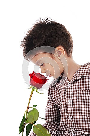 Boy with red rose Stock Photo