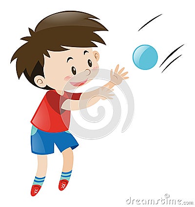 Boy in red shirt catching blue ball Vector Illustration