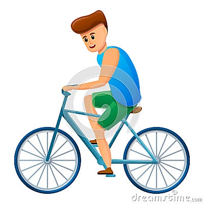 Boy ride bicycle icon, cartoon style Vector Illustration