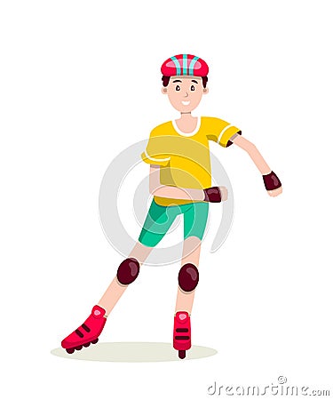 Boy roller skating flat character isolated on white background Vector Illustration