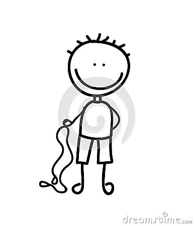 boy with rope jump drawing isolated icon design Cartoon Illustration