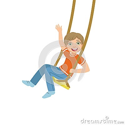 Boy On The Rope Swings Waving Vector Illustration