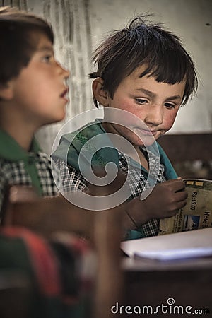 Boy in the only school in the village of Shimshal 3100m is a government school taught by teachers based in the village Editorial Stock Photo