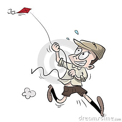 Boy runing with kite Vector Illustration