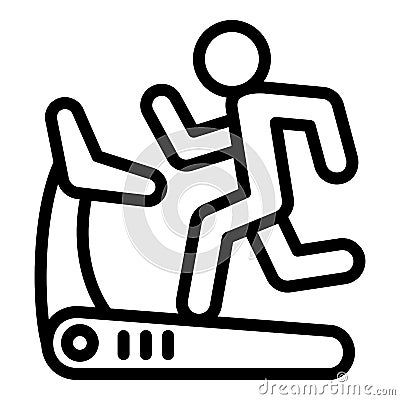 Boy running at treadmill icon, outline style Vector Illustration