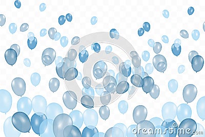 Boy`s birthday. Composition of vector realistic blue balloons isolated on transparent background. Balloons isolated. For Vector Illustration
