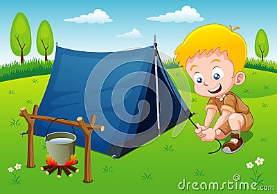 Boy scout camping Vector Illustration