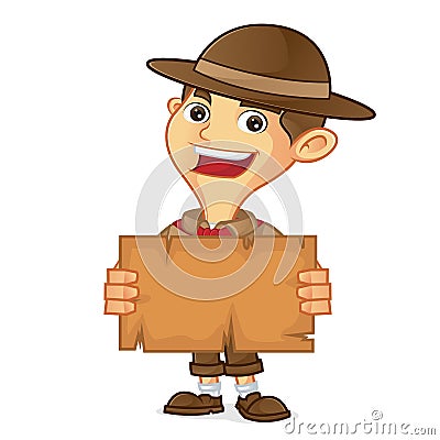 Boy scout cartoon holding map Stock Photo