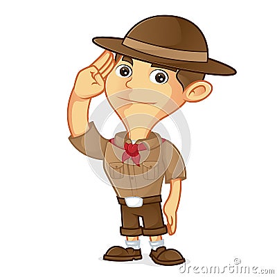 Boy scout cartoon saluting Stock Photo