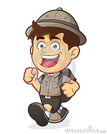 Boy Scout or Explorer Boy Walking Vector Illustration