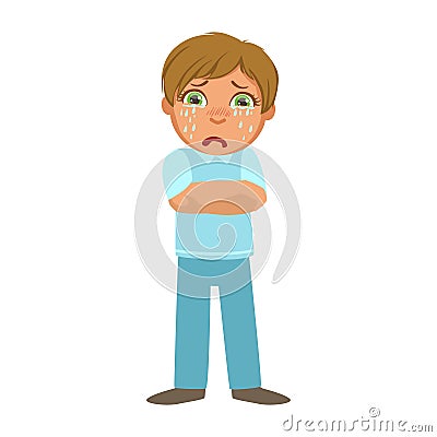 Boy Shivering With Fever,Sick Kid Feeling Unwell Because Of The Sickness, Part Of Children And Health Problems Series Of Vector Illustration