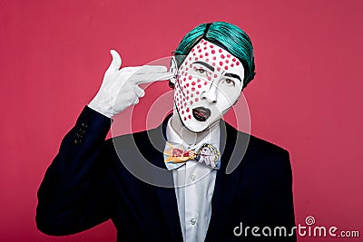 Boy shoots himself in the style of pop art Stock Photo