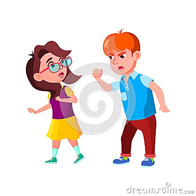 Boy Shouting And Threatening With Fist Girl Vector Stock Photo