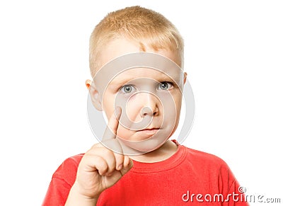 The boy showing forefinger gesture Stock Photo