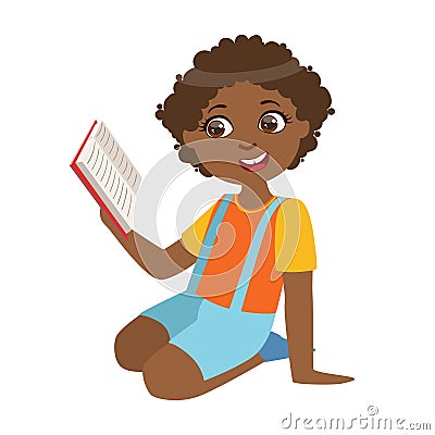 Boy Sitting On The Floor Reading A Book, Part Of Kids Loving To Read Vector Illustrations Series Vector Illustration