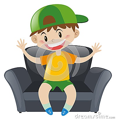 Boy sitting on gray armchair Vector Illustration