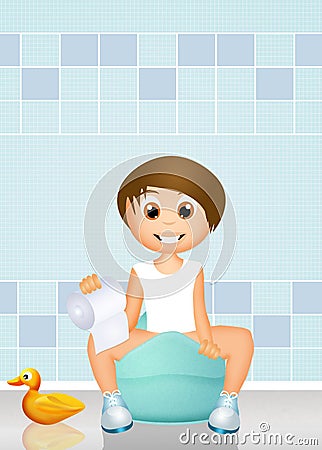 Boy sitting on the potty Stock Photo