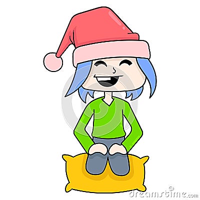 Boy sitting quietly waiting for christmas eve at home, doodle icon image kawaii Vector Illustration