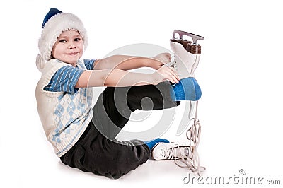 Boy with skates, insulated background Stock Photo