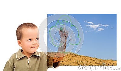 Boy sketching a greener future Stock Photo