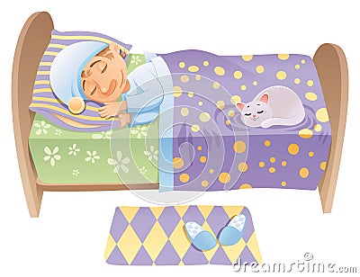 Boy is sleeping in his bed Vector Illustration