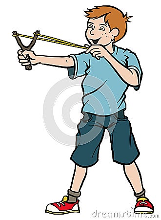 Boy with slingshot Vector Illustration