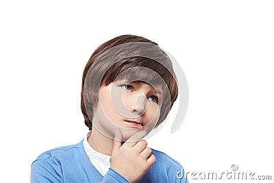 Boy small emotion kid think Stock Photo