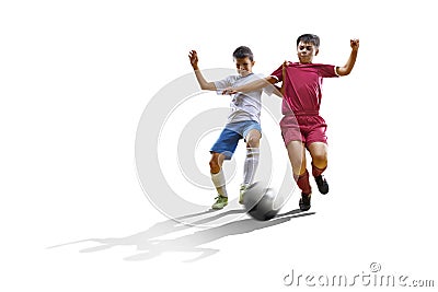 Boy with soccer ball, Footballer on the white background. isolated Stock Photo