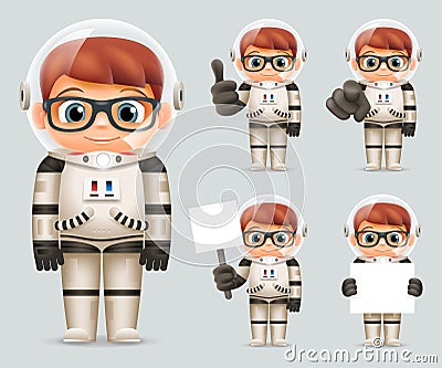 Boy Space Sci-fi Cosmonaut Realistic 3d Cartoon Astronaut Spaceman Icons Set Template Mock Up Design Vector Illustration Vector Illustration