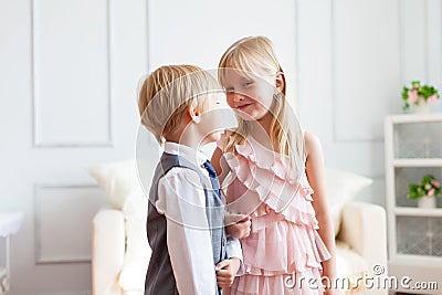 Boy is speaking to girl Stock Photo
