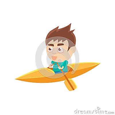 Boy Sportsman Kayaking Part Of Child Sports Training Series Of Vector Illustrations Vector Illustration