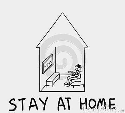 Boy stay at home watching television or play games during quarantine.stay in peaceful mind state at home in self isolation quarant Stock Photo