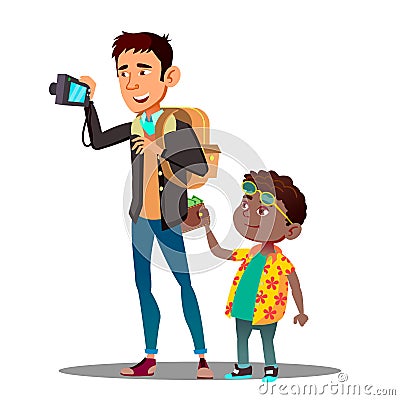 Boy Steals A Wallet From Back Pocket Of Jeans Of Man Tourist Vector. Isolated Illustration Vector Illustration