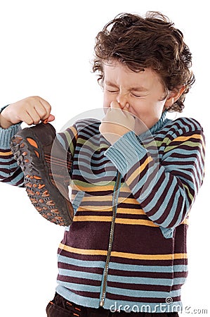 Boy with stinky Stock Photo