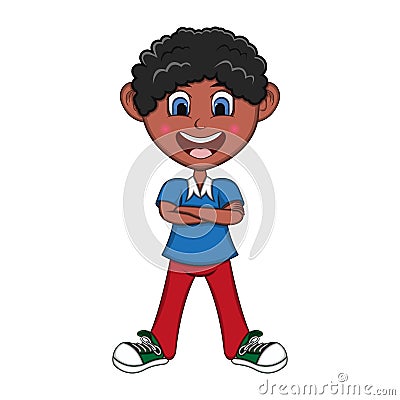 Boy stood with folded arms Cartoon Vector Illustration