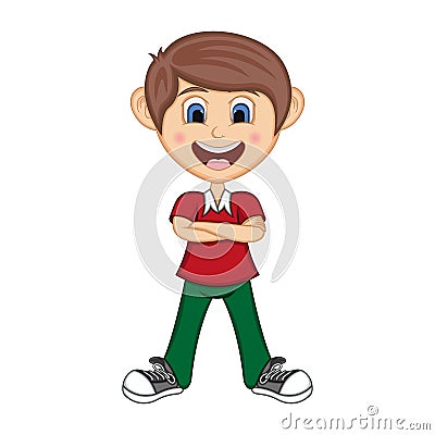 Boy stood with folded arms Cartoon Vector Illustration
