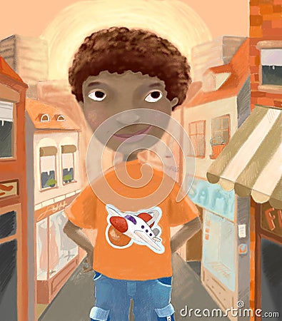 Boy in the street Cartoon Illustration