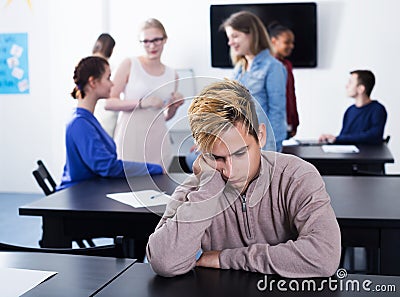 Boy student feeling uncomfortable Stock Photo