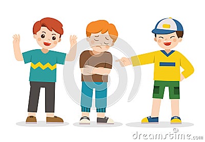 Boy student getting bullied in school. Sad boy standing around and bullying person. Problem of bullying at school Vector Illustration