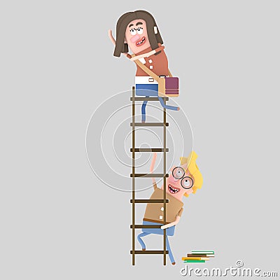 Boy student holding ladder Stock Photo