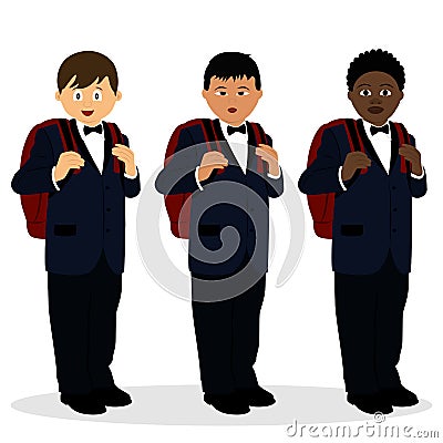 A boy in a suit. American, Chinese, African. Collection. Vector Illustration