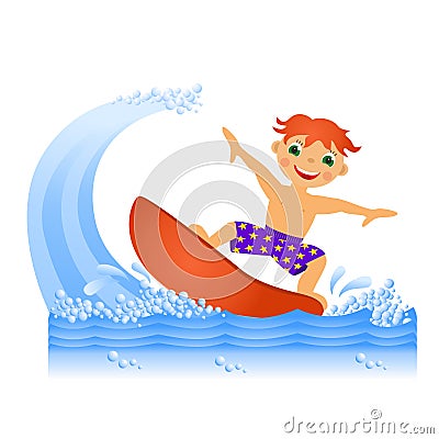 Boy on surfboard Stock Photo